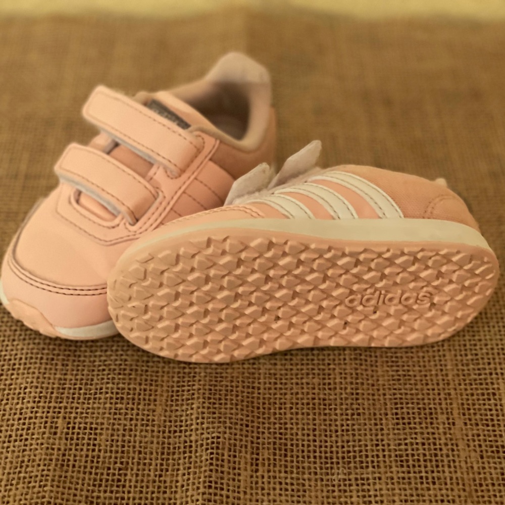 Barley worn pink Adidas toddler shoes